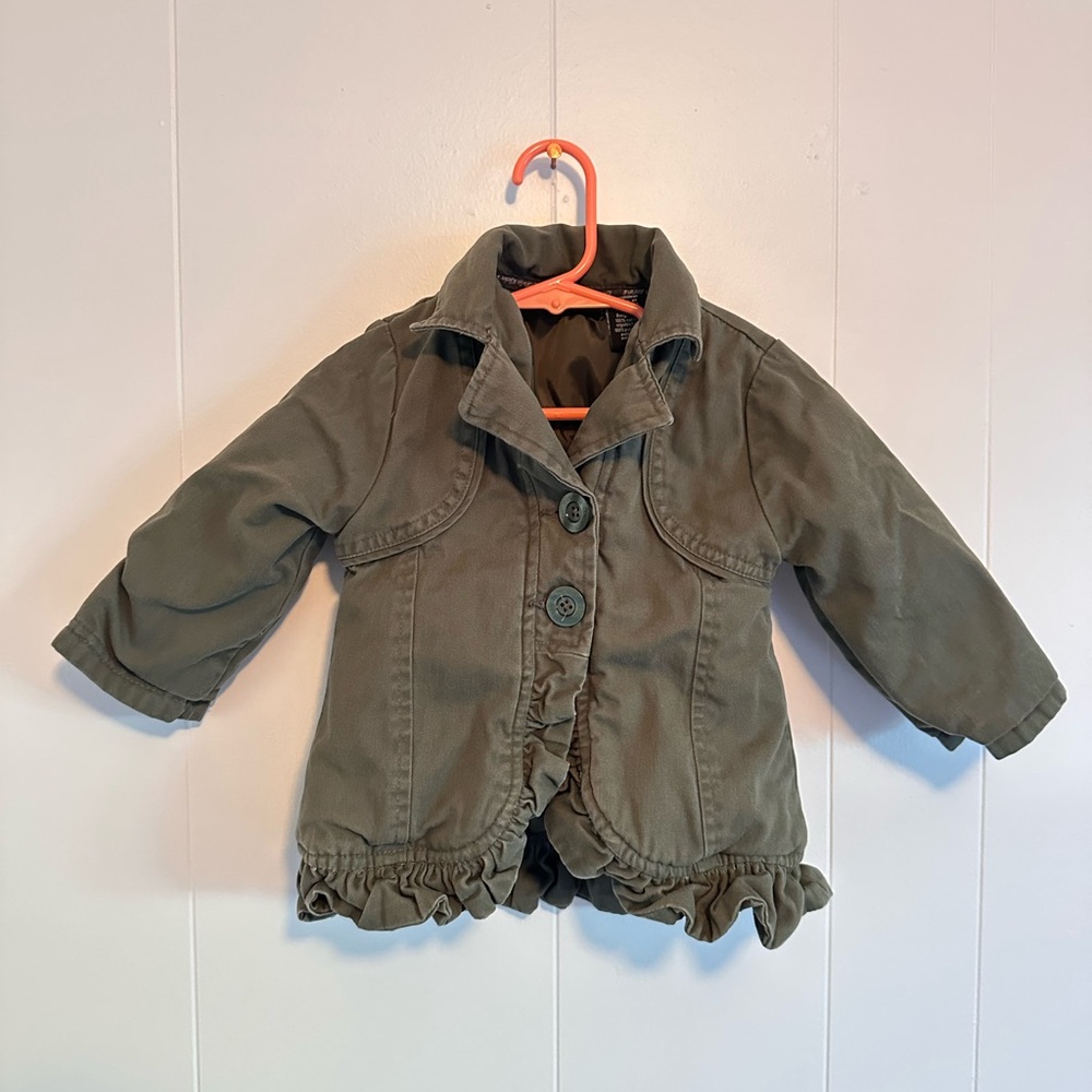 Calvin Klein Jeans Toddler Green Puffer with Ruffle Detail